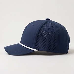 Breathable Perforated Laser Cut Baseball Cap Adjustable Curved Brim 5 Panel Sports Hat Custom Logo With <b>Rope</b> Navy Polyester Hat - Product Image 2
