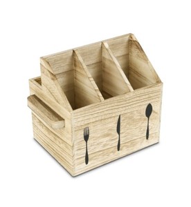 Acacia Wood Flatware <b>Caddy</b> with 3 Compartments Portable Cutlery Organizer Box Rustic <b>Kitchen</b> Utensil Holder with Handle - Product Image 4
