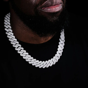 Collier chaîne cubaine en argent sterling 925, largeur 15 mm, serti de diamants sur 3 rangs, style hip-hop, bijoux fins - Product Image 1
