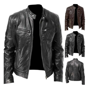 Standing Collar <b>Punk</b> Leather <b>Jacket</b> for Men Winter Business Zipper Leather <b>Jacket</b> Winter Black Racing Leather <b>jacket</b> for men - Product Image 6
