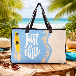 Eco Friendly <b>Canvas</b> Beach Tote <b>Bag</b> | Just Chill Print <b>Large</b> Capacity | Reusable Shopping Travel <b>Bag</b> PU Handle Shoulder Handbag - Product Image 3