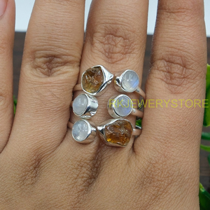 Anillo de Plata de Ley 925 con Piedra Lunar Azul Natural y Citrino, Anillo Ajustable, Joyería, Regalo - Product Image 5