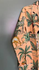 Conjunto de Pijama de Algodón Estampado a Mano con Rayas Verticales Florales para Mujer, Ropa de Dormir de Secado Rápido para Primavera/Verano, Elegante y a Rayas - Product Image 4