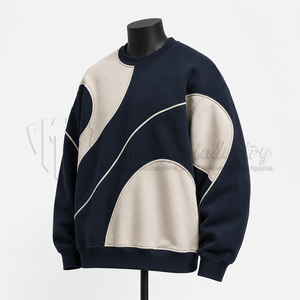 เสื้อสเวตเชิ้ตคอกลมสีน้ำเงินสำหรับผู้ชาย ตกแต่งด้วยการต่อผ้าสีต่างๆ ทรงปกติ สวมใส่สบายๆ สำหรับฤดูใบไม้ร่วง ผลิตจากผ้าฝ้ายเฟรนช์เทอร์รี่ 100% - Product Image 3