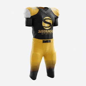 Ensemble de maillot et pantalon rembourrés de football américain noir et or, uniforme d'équipe avec numéro de joueur, design sublimé personnalisable - Product Image 5