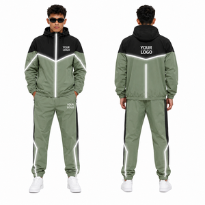 Survêtement coupe-vent réfléchissant à capuche pour homme, ensemble de course deux pièces en coton avec logo personnalisé, collection printemps, directement de l'usine, vêtements de sport athlétiques - Product Image 4
