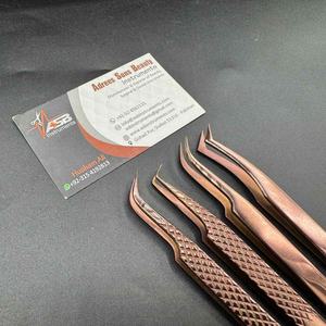 Pince à épiler d'extension de cils à volume classique en acier durable japonais diamanté or rose Plasma pointu personnalisable privé - Product Image 4