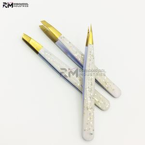 Pince à épiler sourcils RMI en gros, personnalisée, couleur nude scintillante et pointe dorée, ensemble de pinces à épiler - Product Image 4