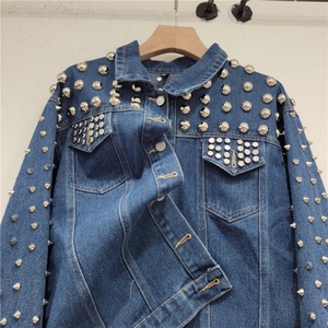 Men Denim <b>Jacket</b> <b>Punk</b> Style Rivet Decorated Turn-down Collar Regular Sleeve Stonewashed Autumn Outerwear - Product Image 4