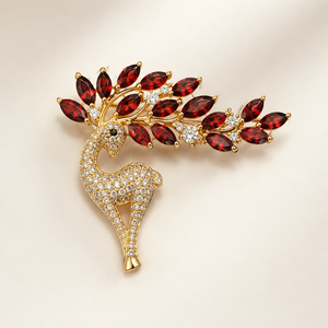 Broche de Ciervo Chapado en Oro de 18k con Circonita Cúbica Roja Marquise, Plata de Ley 925, Joyería Fina con Diseño Animal, Regalo de Navidad para Mujer - Product Image 3