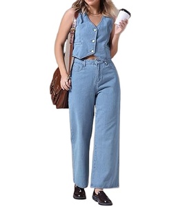 Ensemble 2 pièces pour femme, printemps-été, nouveau, couleur unie, sans manches, short décontracté, taille élastique, respirant, écologique - Product Image 2