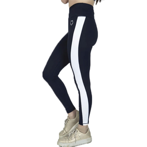 High Waist Full Length Yoga <b>Leggings</b> Solid Navy Blue Side Stripe Seamless Spandex Nylon Pants - Product Image 2
