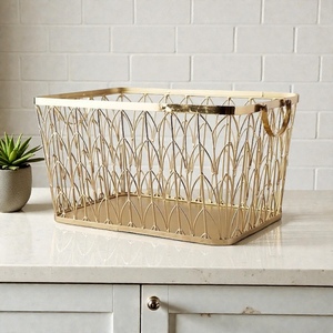 Luxury Rectangle Metal <b>Wire</b> <b>Storage</b> <b>Basket</b> With Handles <b>For</b> Multi Purpose Neatening - Product Image 4