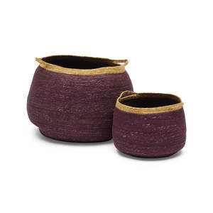 Woven <b>Large</b> Braided Seagrass <b>Storage</b> <b>Basket</b> Round Purple Tone Handmade Sustainable Decorative <b>Basket</b> Wholesale Bulk Supplier - Product Image 1