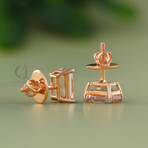4.07CT Emerald Cut Solitaire Lab Diamond Studs 14K Rose Gold Two Tone Fancy Peach EF Color Screw <b>Back</b> Statement <b>Earrings</b> Silver - Product Image 4