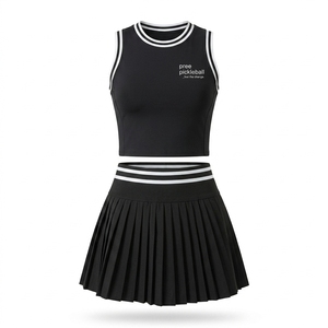 Women's Sporty Solid Pickleball Tank Top Pleated Skirt Set Spandex Material Quick Dry Elastic Waist Sleeveless O-Neck - Product Image 6