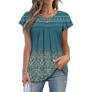 2025 femmes Boho flatteur col en V tunique haut habillé à manches courtes chemises Leggings sarcelle XL taille élégant String XS disponible - Product Image 4