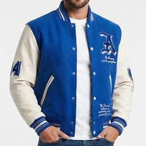Chaqueta Varsity Azul y Crema para Hombre, Personalizada con Logotipo, Letra A Bordada y Número 4, Estilo Preppy, para Otoño - Product Image 1