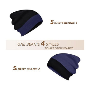หมวกบีนนี่ถักผ้าสแปนเด็กซ์/คอตตอนกันน้ำ สีดำและสีน้ำเงินกรมท่า ประดับด้วยคริสตัล ขอบพับได้ เหมาะสำหรับฤดูหนาว - Product Image 3