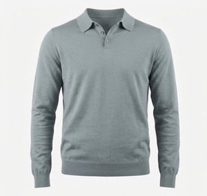 Chemise en jersey de coton tricoté à manches longues pour homme, couleur unie, boutonnée, style décontracté, respirante, anti-boulochage - Product Image 2