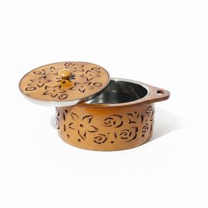 Boîte à roti en bois artisanale avec couvercle rabattable et motif floral découpé, conteneur de rangement pour chapati, plat de service de cuisine, idéal pour mariage, compatible lave-vaisselle - Product Image 1