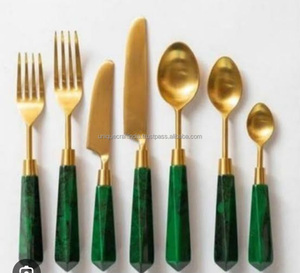 Juego de cubiertos con acabado dorado de acero inoxidable 2025, hecho a mano, estilo occidental, cucharas para servir bodas, juego de cuchillos y tenedores - Product Image 3