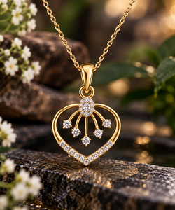 Pendentif cœur en or massif 14 carats avec diamant, collier inspiré de la couronne, bijou cadeau - Product Image 1