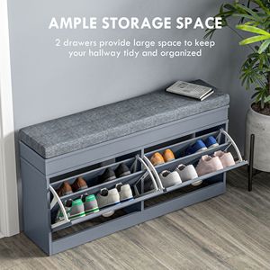 Scarpiera/Armadietto Moderno Grigio in Bambù con 2 Cassetti per 8 Paia, Ideale per l'Ingresso - Product Image 4