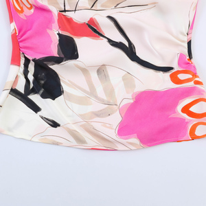 Blusas de Satén Casuales de Verano para Mujer, Estampado Floral Color Rosa, Sin Tirantes, 100% Seda - Product Image 5