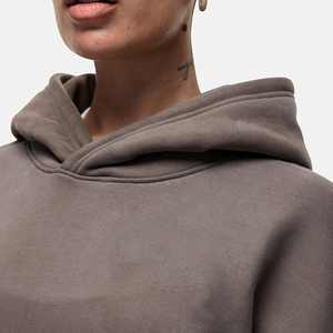 Sweat-shirt à capuche surdimensionné pour femme, couleur unie, épaules tombantes, en mélange de coton et polaire, pull décontracté pour l'automne - Product Image 4