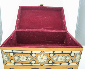 Handmade Bone Inlay Vanity <b>Box</b> Decorative Wooden Jewellery Organizer with <b>Floral</b> and Stripe Inlay Pattern - Product Image 1