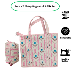 Bolsa de Mano Acolchada de Algodón con Estampado Floral Rosa y Verde de Jaipur, de Calidad de Exportación + Set de Neceser, Paquete de Regalo Sostenible y Suave - Product Image 3