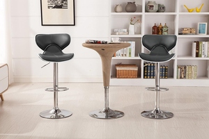 Height Adjustable Commercial Bar Stool Black Faux Leather Swivel Seat Chrome Base Curved <b>Backrest</b> Modern Bar Furniture Kitchen - Product Image 2