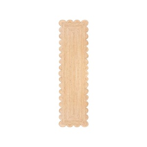 Farmhouse Jute Hallway <b>Runner</b> Rug Flat Weave Scallop Edge Non Slip Rubber Backing Beige Solid Color Thin Pile - Product Image 2