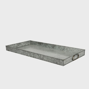 Plateau de service rectangulaire rustique durable en métal galvanisé avec poignées, finition zinc vieilli, plateau de présentation en acier de qualité alimentaire - Product Image 1