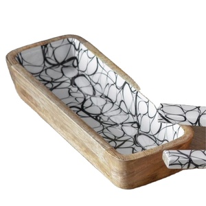 Wooden Printed Resin Decal Bowl <b>High</b> Quality Home Decor <b>Table</b> Top <b>Kitchen</b> Ware Mango Wood Bowl - Product Image 1