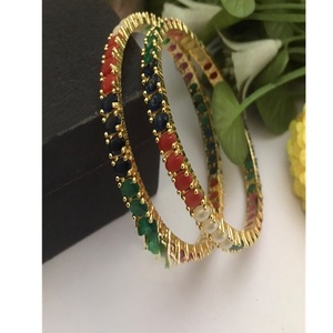 Dazzling Gold Plated <b>Bangle</b> Bracelets <b>Set</b> With Stones Ethnic Style For Women Party Jewelry Collection - Product Image 1