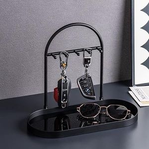 Metal Jewelry Organizer Stand & <b>Key</b> <b>Holder</b> Tray with Acrylic Base, <b>Key</b> Stand and Jewelry Tray with 5 Hooks Jewelry Stand - Product Image 1