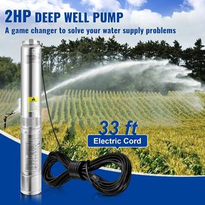Bomba Sumergible para Pozos Profundos de 2HP/1500W 230V/60Hz para Riego Agrícola, Flujo de 37GPM, Altura de Elevación de 427 pies, Cable Eléctrico de 33 pies, Acero Inoxidable de 4 Pulgadas - Product Image 2