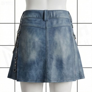 Women High <b>Waist</b> Faux Leather A-Line Mini Skirt With <b>Chain</b> Decoration Punk Style Solid Color Woven Fabric - Product Image 2