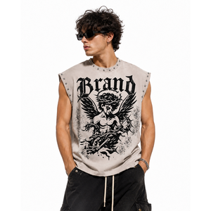 Eyre Sports Wear | Customized Oversized <b>Rhinestone</b> Cropped Tank <b>Top</b> 100% Cotton Sleeveless T Shirt For Unisex Regular Wear - Product Image 3