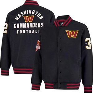 Veste bomber brodée des Washington Commanders, noir et rouge contrastés, col rond classique pour adulte, veste de sport d'hiver - Product Image 1