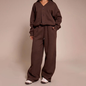 New Fashion Women's 2 <b>Piece</b> Knitted <b>Lounge</b> <b>Set</b> V Neck Button Long Sleeve Solid Cardigans Loose Fit Full Length Pants Women <b>Set</b> - Product Image 1