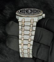 Montre automatique de luxe Hip Hop Iced Out pour homme avec cadran en verre analogique en acier inoxydable, sertie de diamants VVS Moissanite, livrée avec boîte