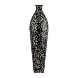 Contemporary Black Metal Floor <b>Vase</b> With White Abstract Pattern Handmade Decorative Art Piece - Product Image 1