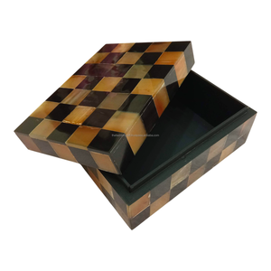 Caja de almacenamiento rectangular con incrustaciones de cuerno natural hecha a mano, organizador de almacenamiento ecológico para colección de arte, caja decorativa. - Product Image 2