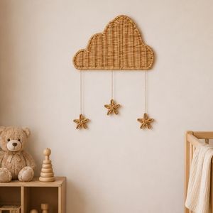 Décoration murale en rotin en forme de nuage pour chambre d'enfant, chambre de bébé, anniversaire, fête - Product Image 4