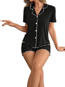 Solid Color Short Sleeve Shorts Sleepwear Set Women Loose Full Length Adult Women's Sleepwear Women's Solid Color Pure Pajaama - Product Image 5