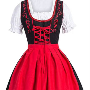 Robe midi dirndl écologique pour femmes en gros / Costume bavarois d'Oktoberfest pour femmes à taille naturelle - Product Image 1