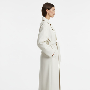 Minimalist Long Real Leather <b>Thick</b> Trench <b>Coat</b> Belt Stand Collar Full Sleeve Windproof Solid Color Unisex Outerwear <b>Winter</b> Wear - Product Image 5